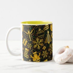 Metallic Christmas Collage Two-Tone Coffee Mug