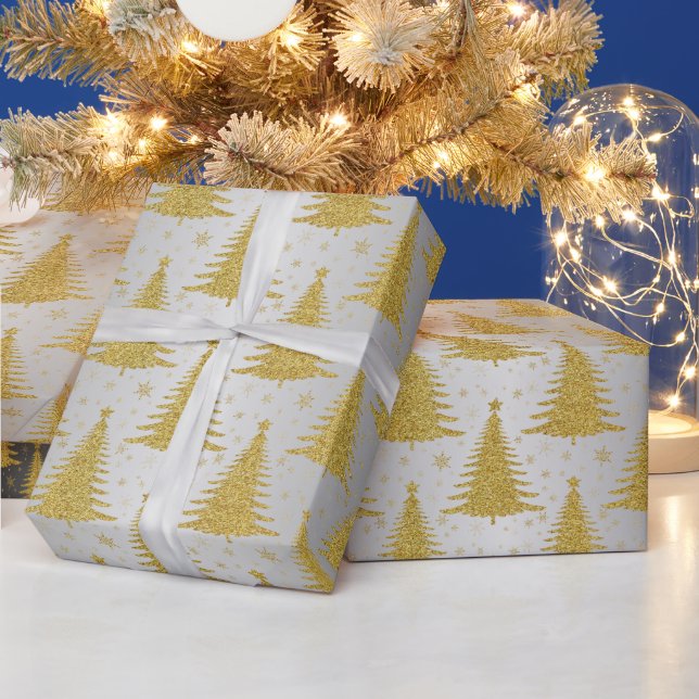 Metallic Christmas Tree Gold Silver Pattern Luxury Wrapping Paper (Holidays)