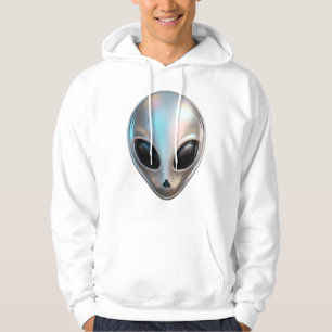Metallic Chrome Alien Head Retro Y2K Sci-Fi Hoodie