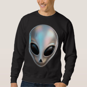 Metallic Chrome Alien Head Retro Y2K Sci-Fi Sweatshirt