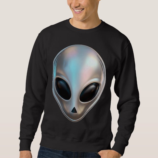 Metallic Chrome Alien Head Retro Y2K Sci-Fi Sweatshirt (Front)