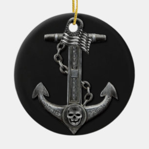 Metallic chrome anchor pirate nautical themed  ceramic ornament