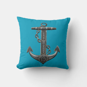Metallic chrome anchor pirate nautical themed cushion
