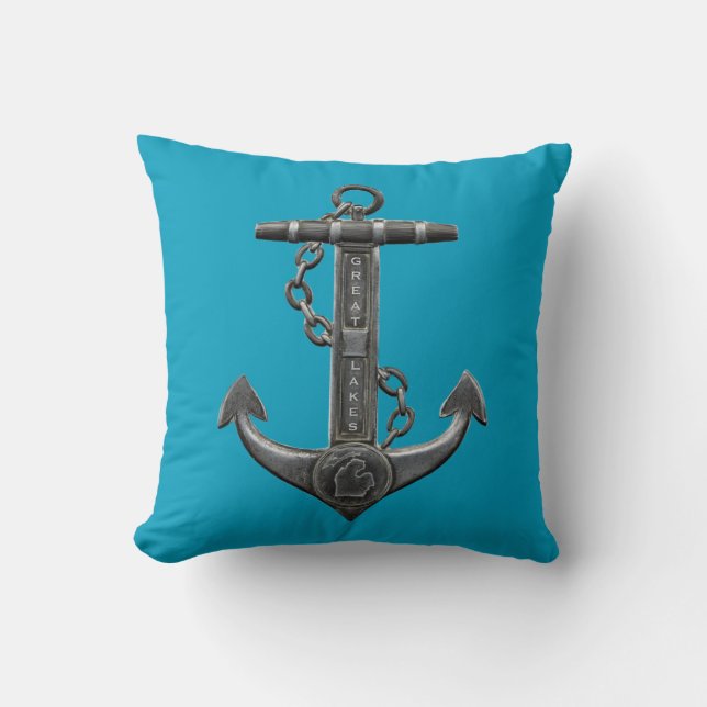 Metallic chrome anchor pirate nautical themed  cushion (Front)