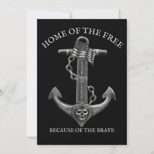 Metallic chrome anchor pirate nautical themed  holiday card