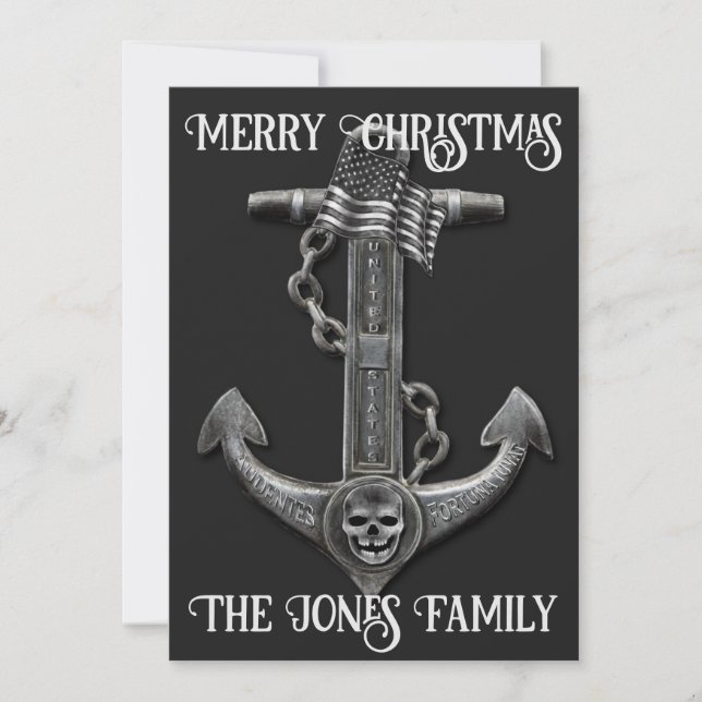 Metallic chrome anchor pirate nautical themed  invitation (Front)