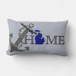 Metallic chrome anchor pirate nautical themed lumbar cushion
