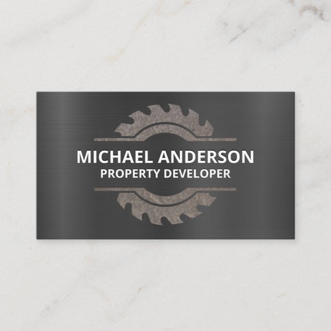Metallic | Circular Rusted Metal Saw Business Card (Front)