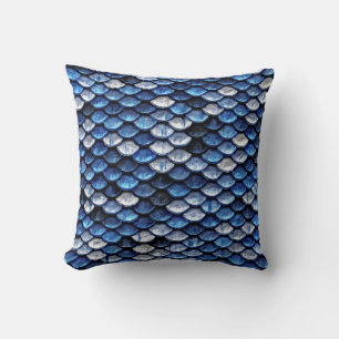Metallic Cobalt Blue Fish Scales Pattern Cushion
