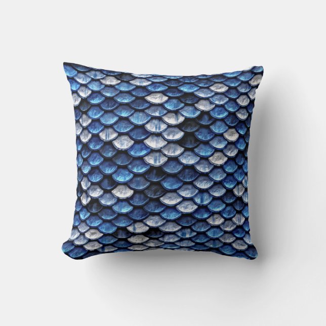 Metallic Cobalt Blue Fish Scales Pattern Cushion (Front)