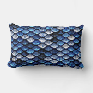 Metallic Cobalt Blue Fish Scales Pattern Lumbar Cushion