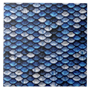 Metallic Cobalt Blue Fish Scales Pattern Tile
