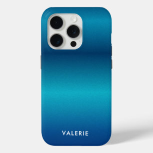 Metallic cobalt blue texture monogram iPhone 15 pro case