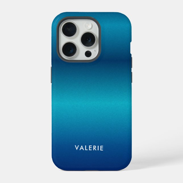 Metallic cobalt blue texture monogram iPhone case (Back)