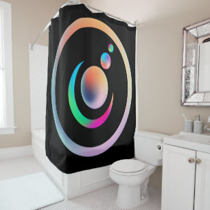 Metallic Colourful Planets and Moon Rainbow Shower Curtain