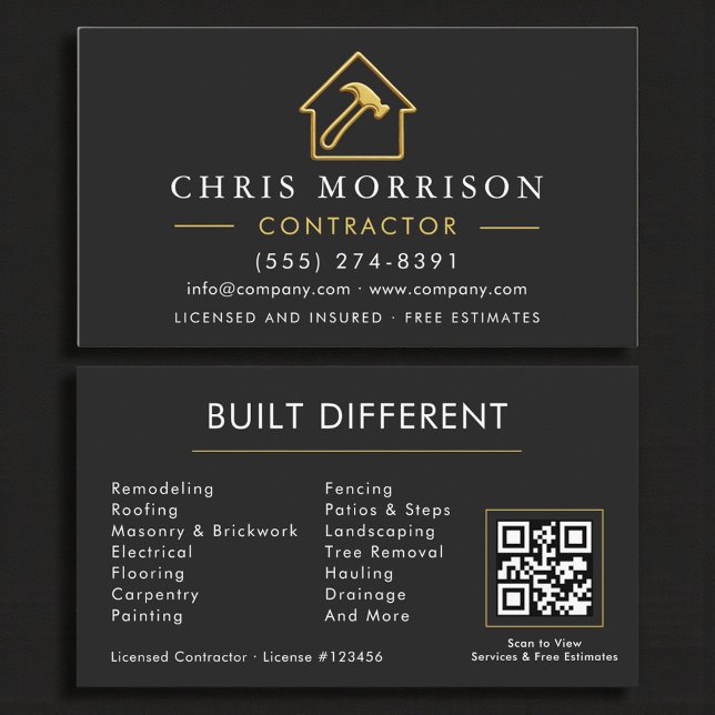 Metallic Construction Modern Black Gold QR Code Business Card (Creator Uploaded)