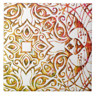Metallic Copper Look Cat Art Cool Mandala Ceramic  Ceramic Tile