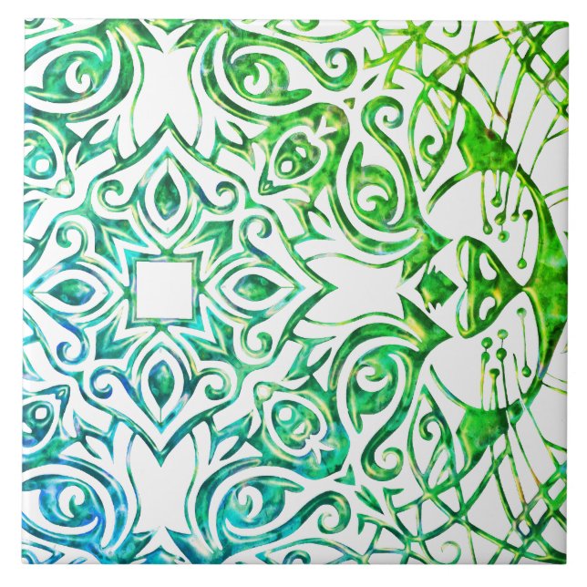 Metallic Copper Look Cat Art Cool Mandala Ceramic  Ceramic Tile (Front)