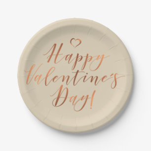 Metallic copper-look Valentine's Day design Paper Plate
