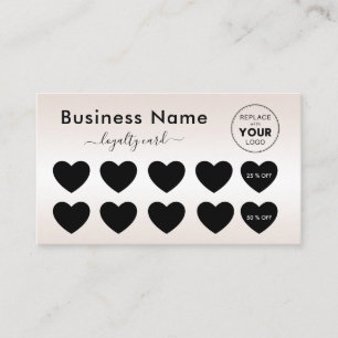 Metallic Cream Gradient Heart Add Your Logo Beauty Loyalty Card