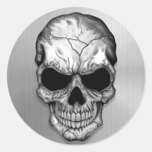 Metallic Crystal Skull on Stainless Steel Effect Classic Round Sticker