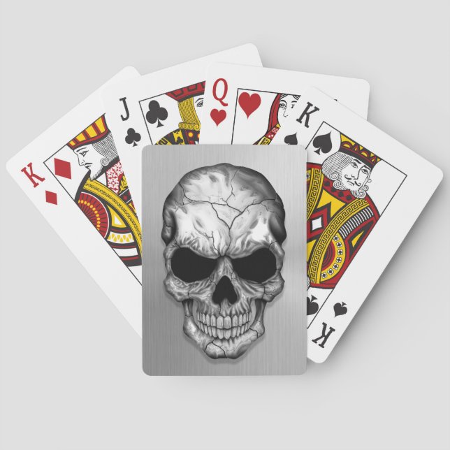 Metallic Crystal Skull on Stainless Steel Effect Playing Cards (Back)