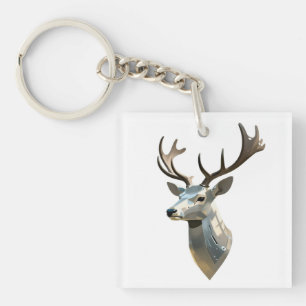 Metallic Cyber Deer Head Steampunk Wall Art Trophy Key Ring