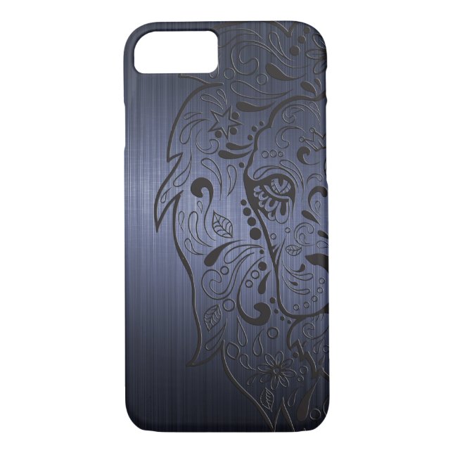Metallic Dark Blue & Black Lion Head Sugar Skull Case-Mate iPhone Case (Back)