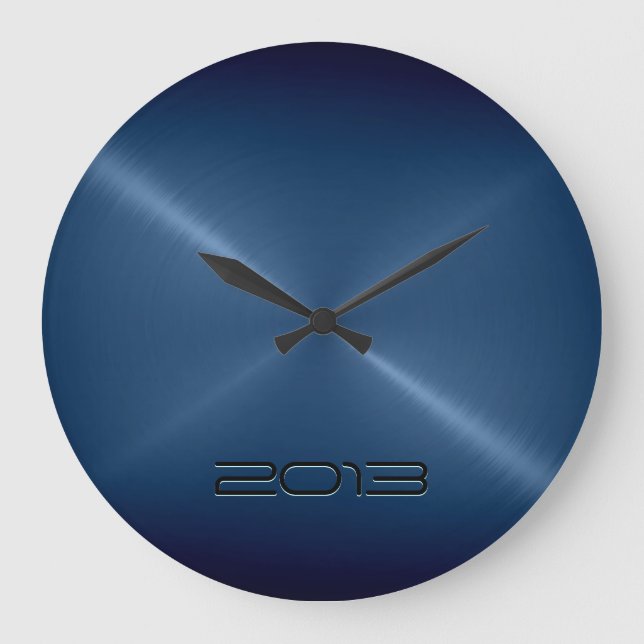 Metallic Dark Blue Stainless Steel Metal Look Large Clock (Front)