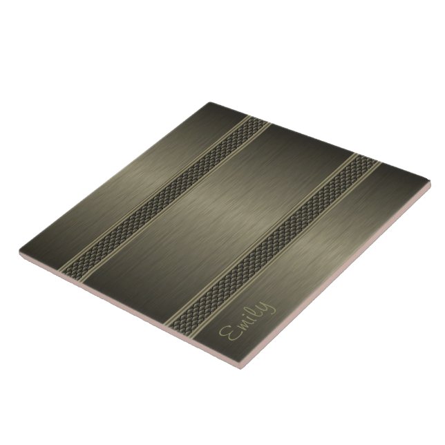 Metallic Dark Green Brushed Aluminium Look Ceramic Tile (Side)