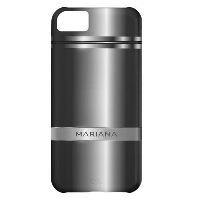 Metallic Dark Grey And Silver Stainless Steel Look Case-Mate iPhone Case (Back)