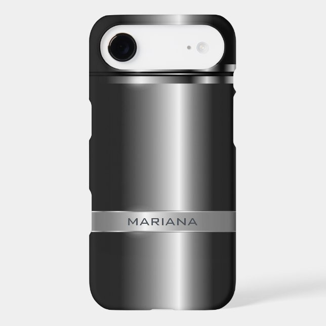 Metallic Dark Grey And Silver Stainless Steel Look Case-Mate iPhone Case (Back)