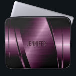 Metallic Dark Purple Brushed Aluminium Look Laptop Sleeve<br><div class="desc">Dark purple metallic design brushed aluminium look with customisable monogram This is not a metal but image that looks metallic.</div>