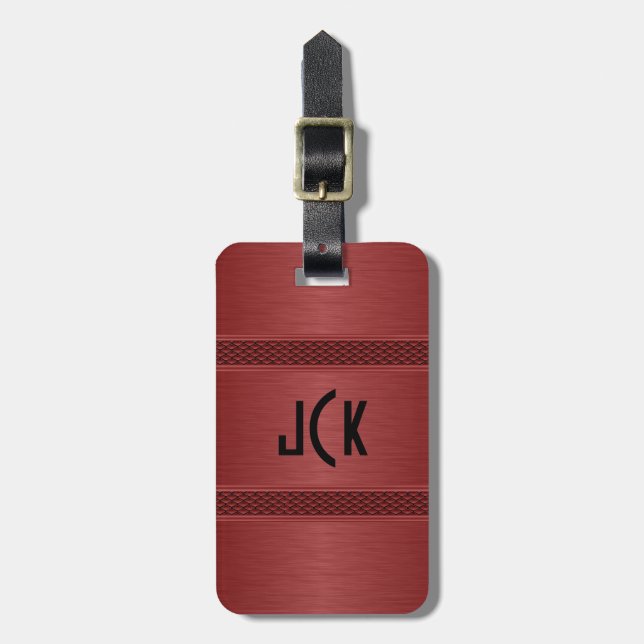 Metallic Dark-red Brushed Aluminium Look Luggage Tag (Front Vertical)