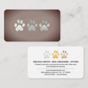 Metallic Dog Paws   Lux Leather Background Business Card