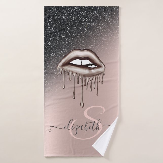 Metallic Dripping Lips Glitter Ombre Rose Gold    Bath Towel Set (Bath Towel)