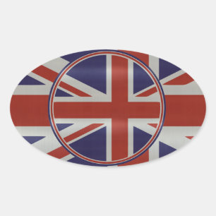 Metallic effect union jack flags oval sticker