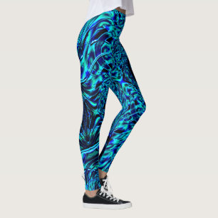 Metallic effect with crooked blue and green image leggings