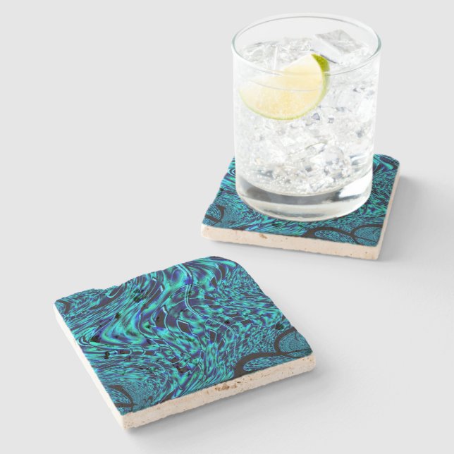 Metallic effect with crooked blue and green image stone coaster (Side)