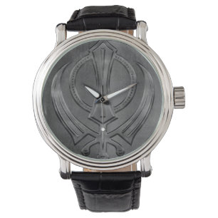 Metallic Embossed Khanda symbol Watch