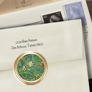 Metallic Embossed Look Damask in Green and Gold Classic Round Sticker