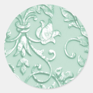 Metallic Embossed Look Damask in Mint Green Classic Round Sticker
