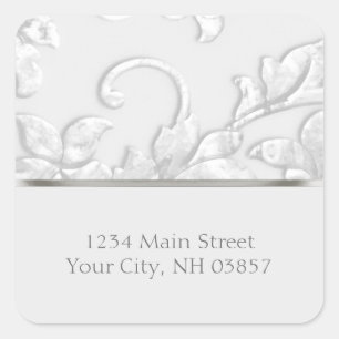Metallic Embossed Look Damask in Off White Square Sticker