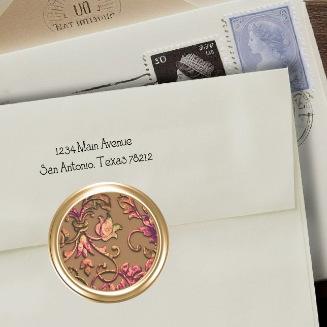 Metallic Embossed Look Damask in Pink and Gold Classic Round Sticker (Creator Uploaded)