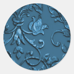 Metallic Embossed Look Damask in Teal Classic Round Sticker