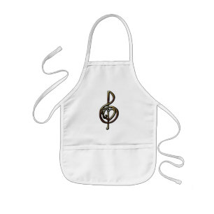Metallic Embossed Musical Treble Clef with Heart Kids Apron