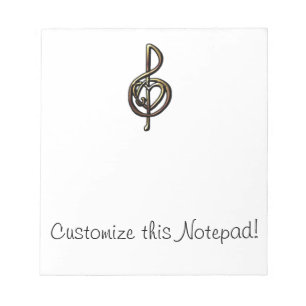 Metallic Embossed Musical Treble Clef with Heart Notepad