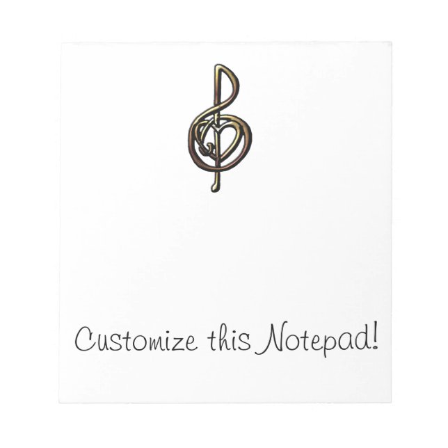 Metallic Embossed Musical Treble Clef with Heart Notepad (Front)