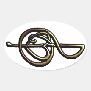 Metallic Embossed Musical Treble Clef with Heart Oval Sticker