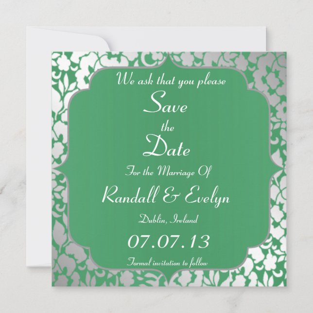 Metallic Emerald Green Save The Date Notice (Front)